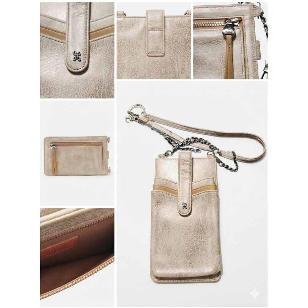 HOBO Nila Phone Crossbody‎ Bag Gold Leaf Distressed Metallic Leather Wallet